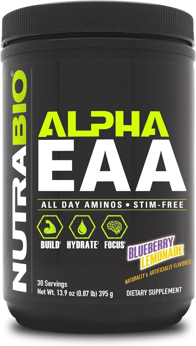 NutraBio Alpha EAA Hydration and Recovery Supplement - Full Spectrum EAA BCAA Matrix with Electrolytes, Nootropics, Coconut Water - Recovery, Energy, Focus, & Hydration Supplement (Blueberry Lemonade)