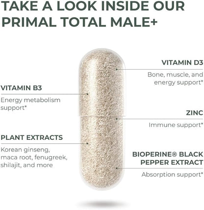 Primal Harvest 2 Pack, Primal Total Male Natural Tribulus Terrestris, Fenugreek, Korean Ginseng, Maca Root Horny Goat Weed for Men Booster, Max Boost 90 Capsules