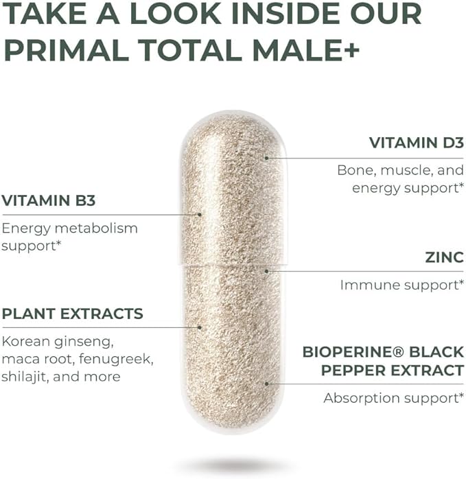 Primal Harvest Primal Total Male Natural Tribulus Terrestris, Fenugreek, Korean Ginseng, Maca Root Horny Goat Weed for Men Booster, Max Boost 90 Capsules…