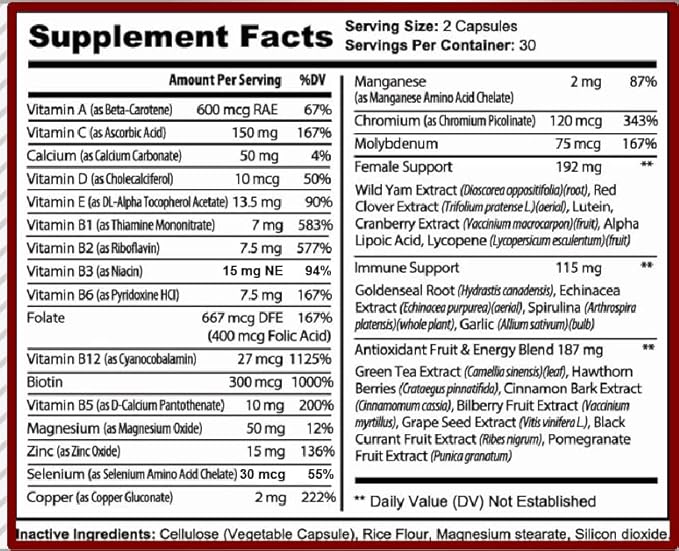 MiracleMulti Multivitamin for Women - Female Support Formula, Immune Support, Minerals, Biotin, Antioxidants & Superfoods Blend – 60 Capsules