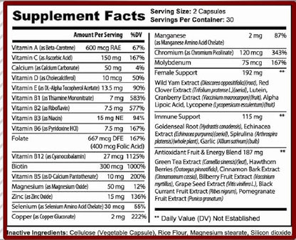 MiracleMulti Multivitamin for Women - Female Support Formula, Immune Support, Minerals, Biotin, Antioxidants & Superfoods Blend – 60 Capsules