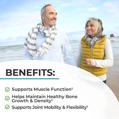 Bone Strength Supplement with Calcium Magnesium Vitamin D3 K2 Zinc (60 Day Supply) 8 Bone Building Nutrients for Bone & Muscle Support - High Absorption Non-Constipating Formula - 240 Veggie Capsules
