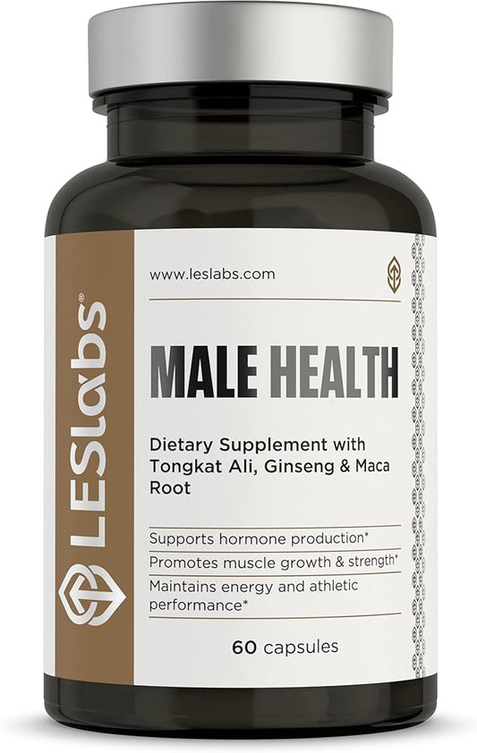 LES Labs Male Health – Enhance Hormone Production, Strength & Vitality, Drive & Endurance – Tongkat Ali, Ginseng, Maca & Boron – Non-GMO Supplement – 60 Capsules