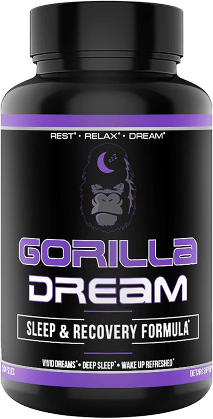 Gorilla Dream Sleep Supplement (120 Capsules) - Nootropic Infused Comprehensive Sleep & Recovery Supplement - GABA, Melatonin, Valerian Root, Magnesium, L-Theanine, Sensoril, Ashwagandha & More