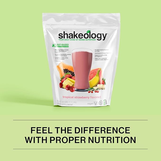 Shakeology Vegan Protein Powder - Gluten Free, Superfood Protein Shake - Helps Support Healthy Weight Loss, Lean Muscle Support, Manage Effects of Stress, Tropical Strawberry - 30 Serving Bag