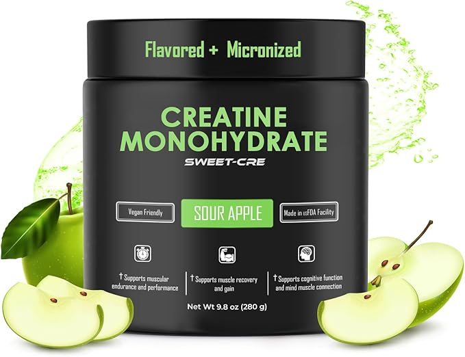 Creatine Monohydrate – 5g Creatine Monohydrate Powder – Advanced Creatine for Women and Men – Bulk Supplements Creatine – Delicious Fruit Punch Flavor – 9.8oz (40 Servings, Sour Apple)