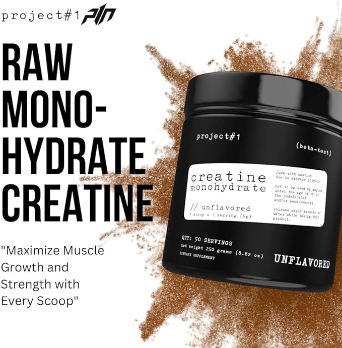 Project #1 Creatine Monohydrate Powder – Premium Performance & Recovery Supplement for Men & Women - Muscle Builder & Strength Enhancer - Unflavored - 5000mg per Serving - 50 Servings