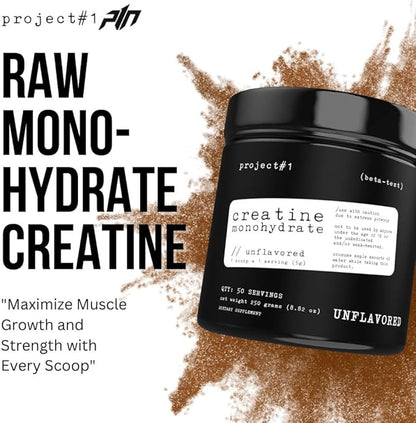 Project #1 Creatine Monohydrate Powder – Premium Performance & Recovery Supplement for Men & Women - Muscle Builder & Strength Enhancer - Unflavored - 5000mg per Serving - 50 Servings