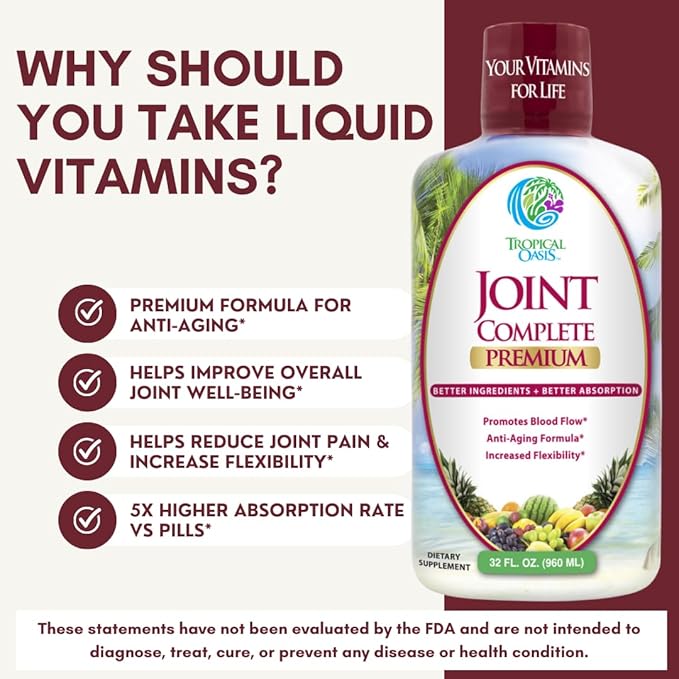 Joint Complete Premium- Liquid Joint Supplement w/Glucosamine, Chondroitin, MSM, Hyaluronic Acid – for Bone, Joint Health - 96% Max Absorption– 32oz, 32 serv
