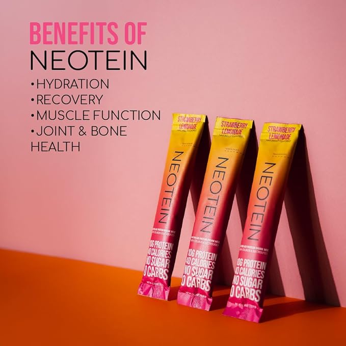 Electrolyte Powder Packets with 10g Protein & Collagen - Hydration Packets - Zero Sugar, NO Fillers, NO Carbs | Strawberry Lemonade | 40 Calories | Keto & Paleo | Pack of 15