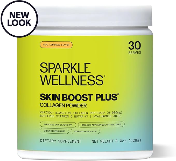Sparkle Wellness Skin Boost Plus (Acai Lemonade) [30-Serves] | Collagen Powder Supplement with VERISOL Bioactive Hydrolyzed Collagen Peptides, Vitamin C & Hyaluronic Acid to Improve Skin Elasticity