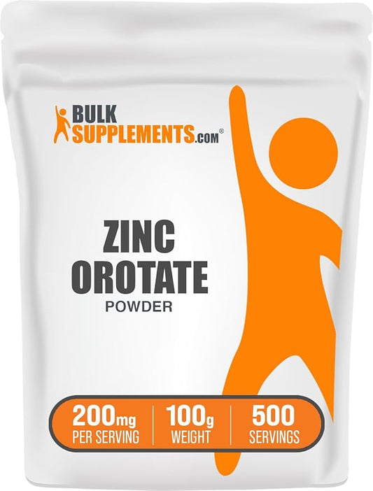 BulkSupplements.com Zinc Orotate Powder - Zinc Supplements, Zinc 30mg - Zinc Minerals Supplement, for Immune Support - Gluten Free, 200mg per Serving, 100g (3.5 oz) (Pack of 1)