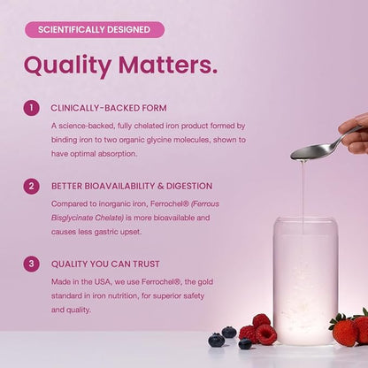 Liquid Iron Supplement for Women, Men & Kids | Non Constipating Vegan Iron Supplements for Anemia, Healthy Blood, Prenatal & Postnatal | Sugar-Free Natural Berry Flavor, Ferrochel® & Vitamin C