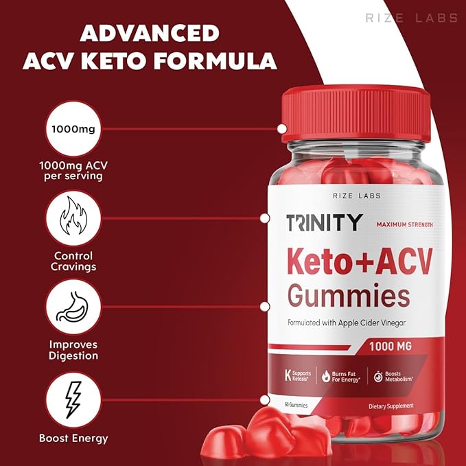 Trinity Keto+ACV Gummies for Advanced Weight Loss, All Natural Apple Cider Vinegar Supplement, 500 mg (300 Gummies)