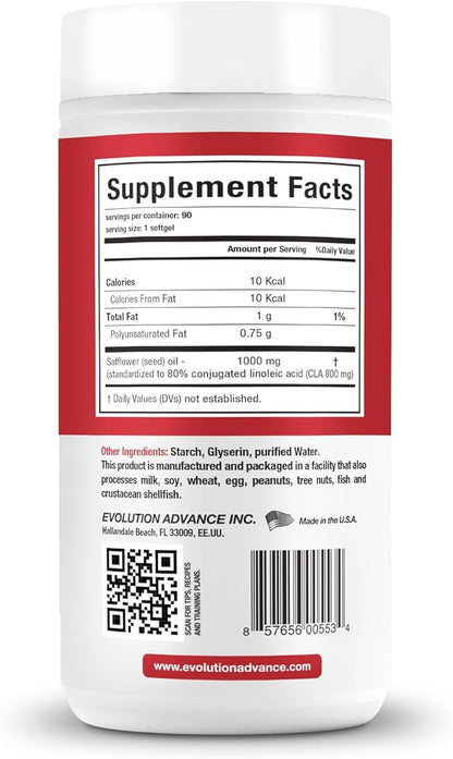Evolution Advance Sport Nutrition CLA Fit, 800 mg – Safflower Conjugated Linoleic Acid Supplement, Support Lean Muscle Mass, Promote Energy – Non-GMO, Gluten-Free (90 Softgels)