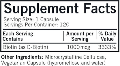 d-Biotin 1000 mcg Capsules - Hypo - 120 count