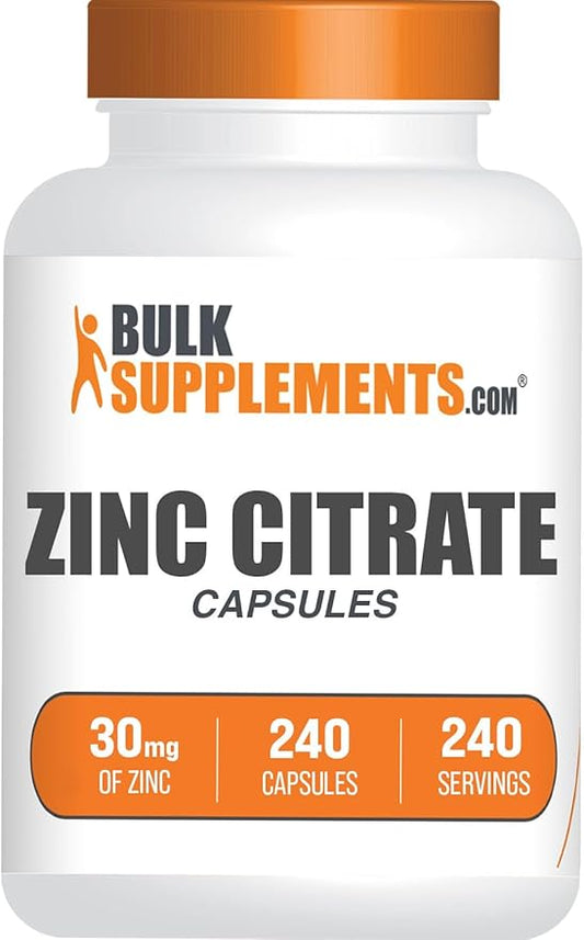BulkSupplements.com Zinc Citrate Capsules - Zinc Supplements, Zinc 30mg, Zinc Capsules - Immune Support Supplement, Gluten Free, 1 Capsule per Serving, 240 Capsules (Pack of 1)