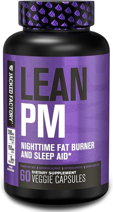 Jacked Factory Lean PM Night Time Fat Burner, Sleep Aid Supplement, & Appetite Suppressant for Men and Women - 60 Stimulant-Free Veggie Weight Loss Diet Pills