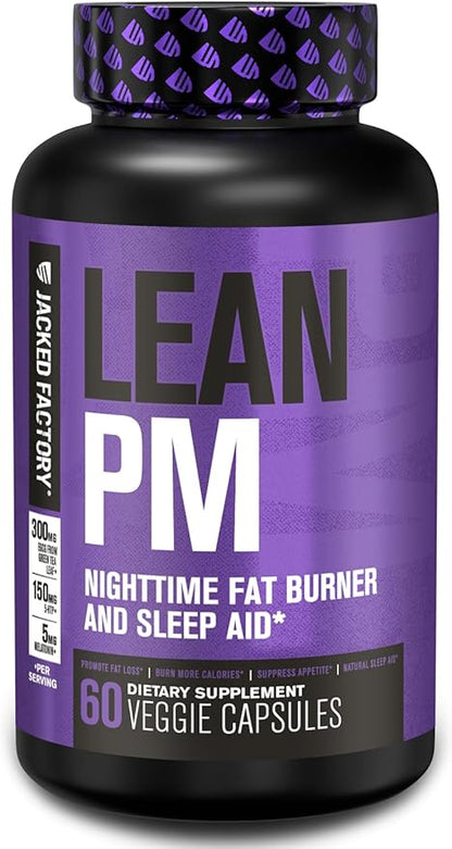Jacked Factory Lean PM Night Time Fat Burner, Sleep Aid Supplement, & Appetite Suppressant for Men and Women - 60 Stimulant-Free Veggie Weight Loss Diet Pills