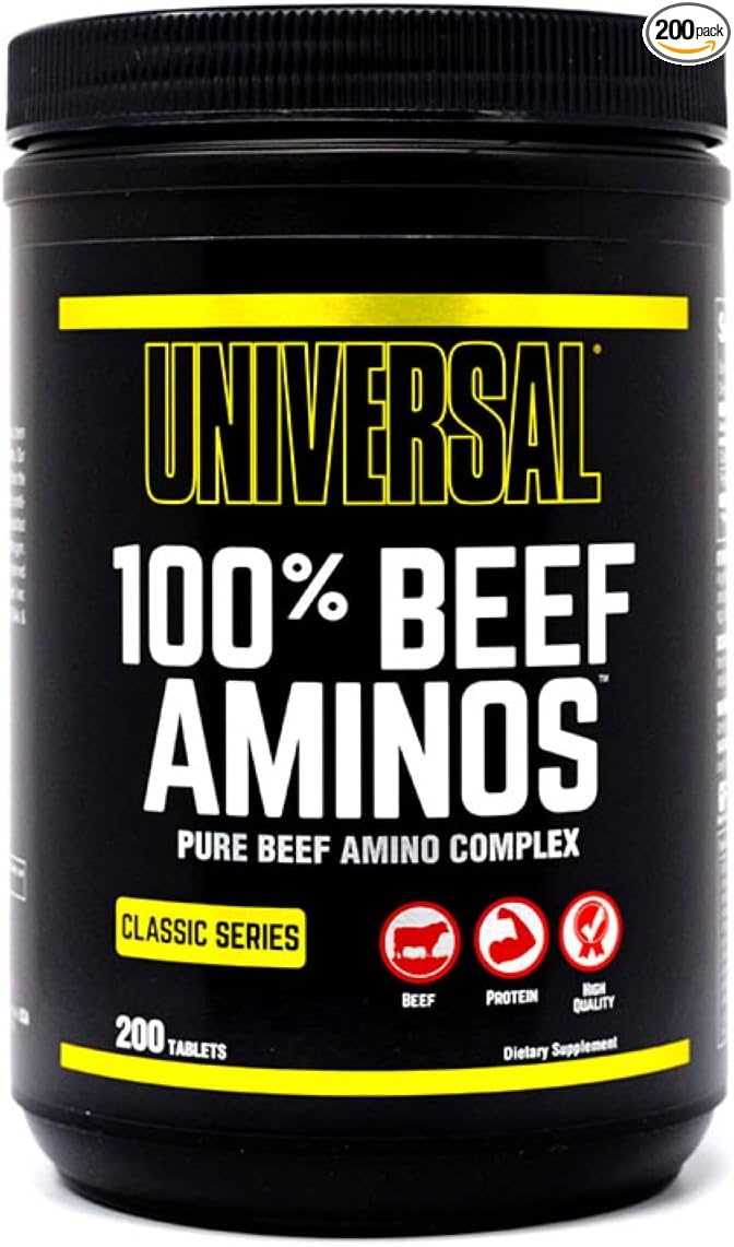 Universal 100% Beef Aminos Tablets | Pure Beef Amino Complex | Full Spectrum EAAs, BCAAs & Protein from Beef Protein Isolate & Pure Desiccated Argentine Beef Liver | 66 Servings, 200 Tablets