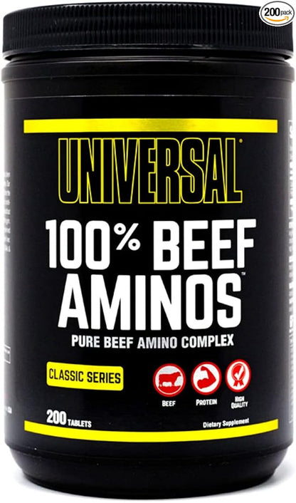 Universal 100% Beef Aminos Tablets | Pure Beef Amino Complex | Full Spectrum EAAs, BCAAs & Protein from Beef Protein Isolate & Pure Desiccated Argentine Beef Liver | 66 Servings, 200 Tablets