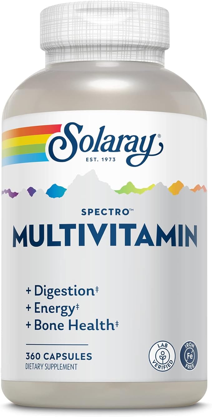 SOLARAY Spectro Multivitamin, w/No Iron, Cal/Mag, Energizing Greens & Herbs w/Digestive Enzyme (60 Serv, 360 CT)