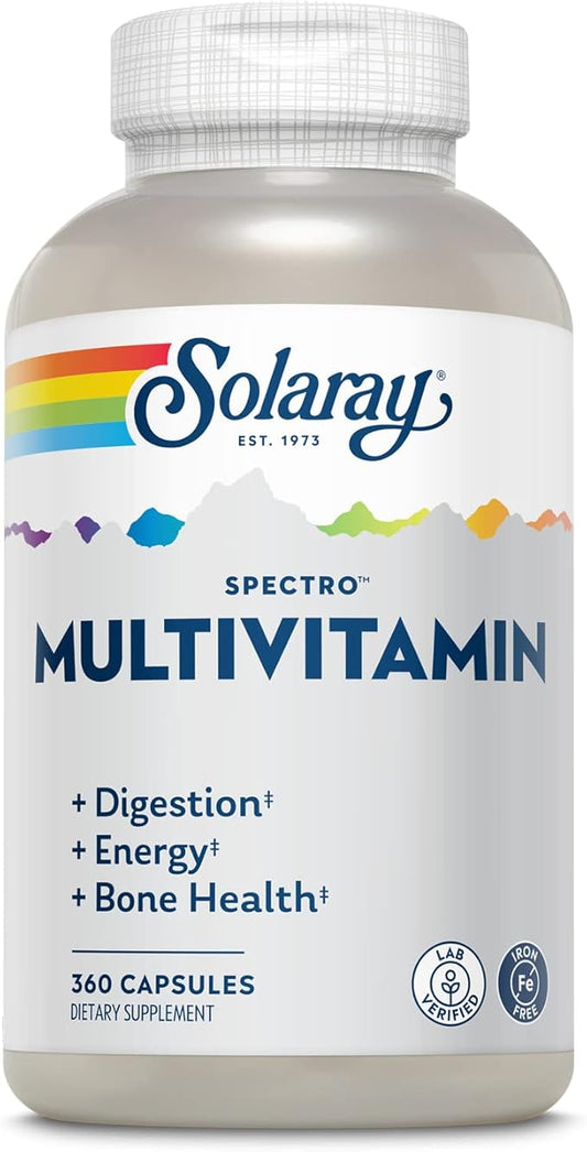 SOLARAY Spectro Multivitamin, w/No Iron, Cal/Mag, Energizing Greens & Herbs w/Digestive Enzyme (60 Serv, 360 CT)