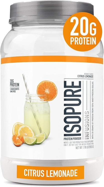 Isopure Protein Powder, Clear Whey Isolate Protein, Post Workout Recovery Drink Mix, Gluten Free with Zero Added Sugar, Infusions- Citrus Lemonade, 36 Servings, 1.9 pounds
