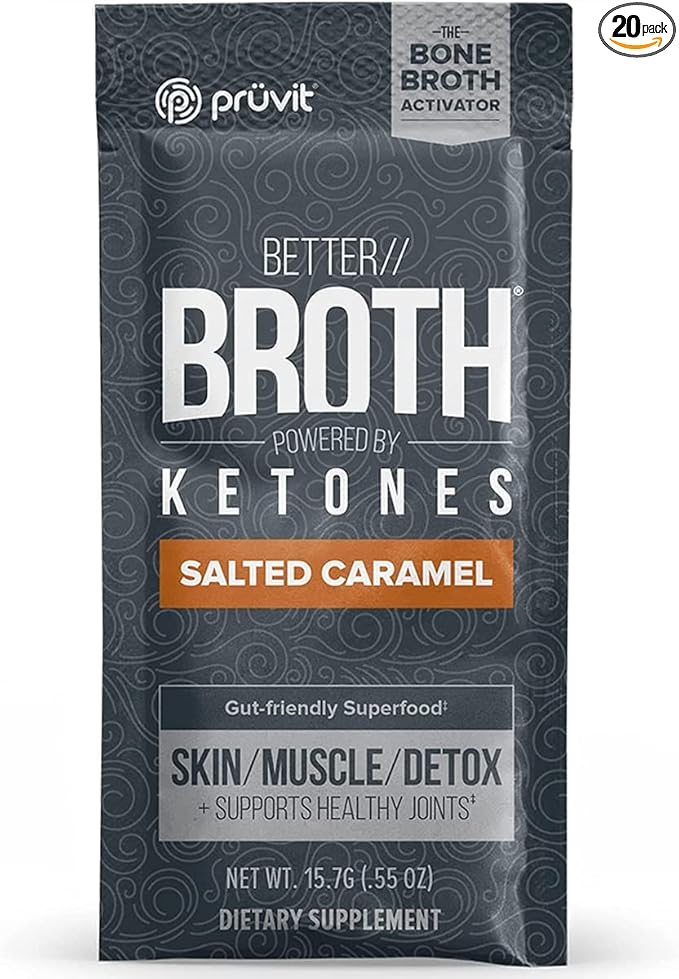 Pruvit Better Broth Salted Caramel for Joint Support, Muscle Recovery and for Improving The Appearance of Skin and Hair - 20 Count