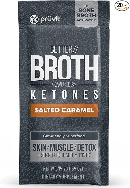 Pruvit Better Broth Salted Caramel for Joint Support, Muscle Recovery and for Improving The Appearance of Skin and Hair - 20 Count