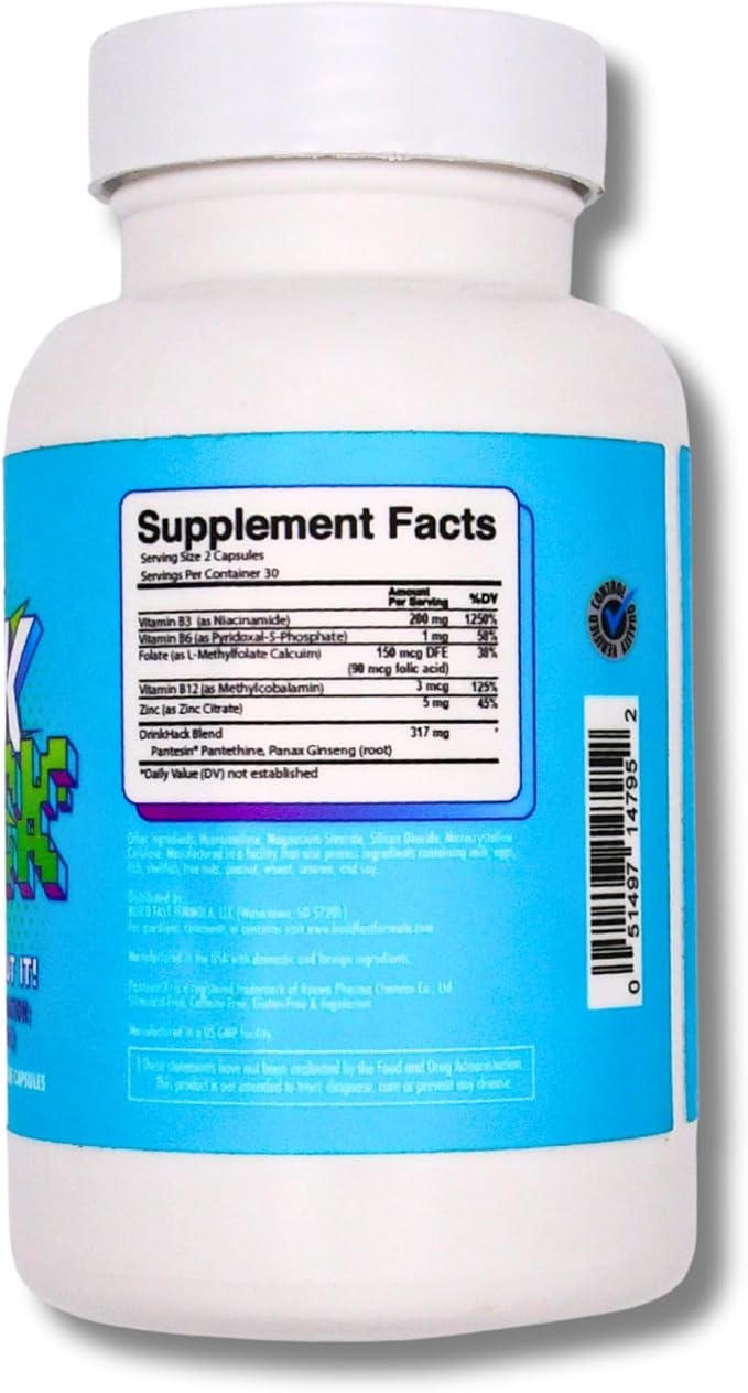 DRINKHACK™ Supports Acetaldehyde Elimination - Pantesin Pantethine, Panax Ginseng, B Vitamins - 30 Servings