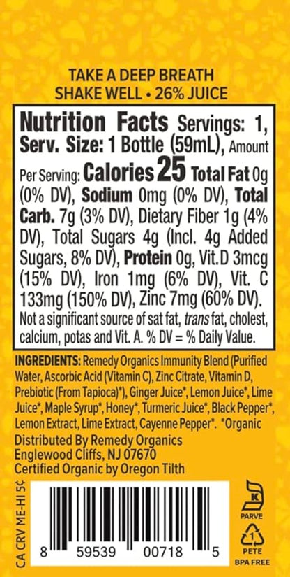 Remedy Organics Immunity Plus Shot, Heal 24-Pack | Boost Energy, Brain Function, Detoxification, and Metabolism | Certified-Organic Ingredients