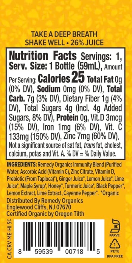 Remedy Organics Immunity Plus Shot, Heal 12-Pack | Boost Energy, Brain Function, Detoxification, and Metabolism | Certified-Organic Ingredients