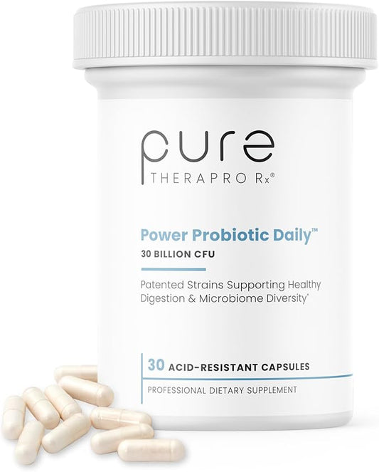 Pure Therapro Rx Power Probiotic Daily - 30 Acid-Resistant Capsules | 4 Proven Strains - 30 Billion CFU/Capsule | Patented Activ-Vial Desiccant Bottle to Ensure Freshness | NO Refrigeration Required