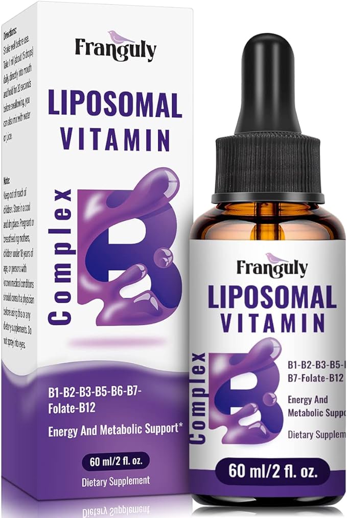 Liposomal Vitamin B Complex Liquid Sublingual B Complex Vitamins Supplement for Women Men Improved Absorption Methylated B12,B1, B2, B3, B5, B6,Folate,Biotin for Energy And Immune Support-2.0 oz