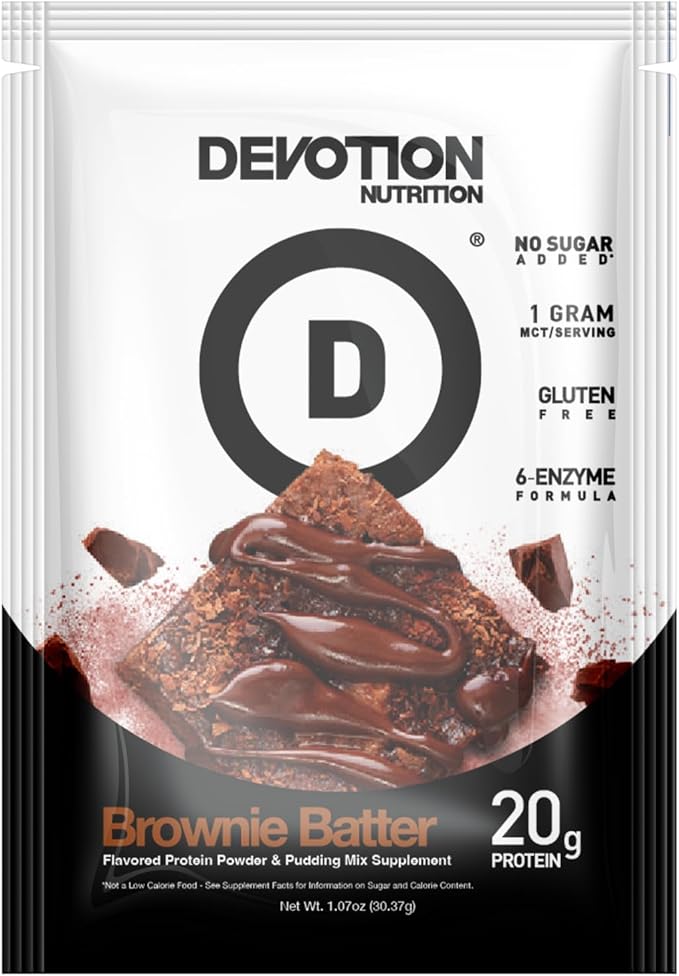 Devotion Nutrition Protein Powder Blend | Gluten Free, Keto Friendly, No Added Sugars | 1g MCT | 20g Whey & Micellar Protein | 12 Count Packets (Brownie Batter)
