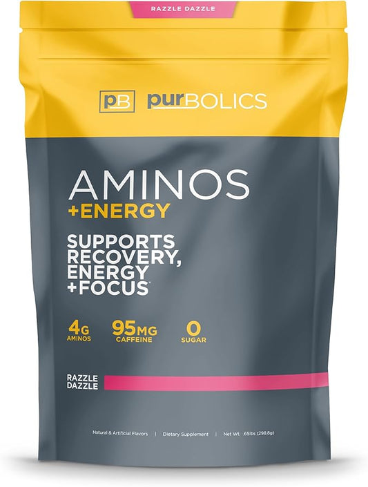 Aminos + Energy | Supports Recovery, Energy & Focus | 95mg of Caffeine, 0 Sugar & 60 Servings (Razzle Dazzle)