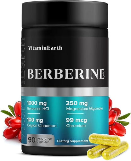 Berberine Supplement - Doctor Formulated Berberine HCL Complex 1000mg per Serving - Pure Berberine with Ceylon Cinnamon Plus Chromium Picolinate, & Magnesium Glycinate - 90 Capsules
