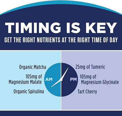 KAL Multivitamin AM/PM, 2-in-1 Womens and Mens Multivitamins Supplements, Turmeric, Tart Cherry, Organic Matcha and Spirulina for Immune,and Cellular Support, Gluten Free, 30 Servings, 120 Tablets