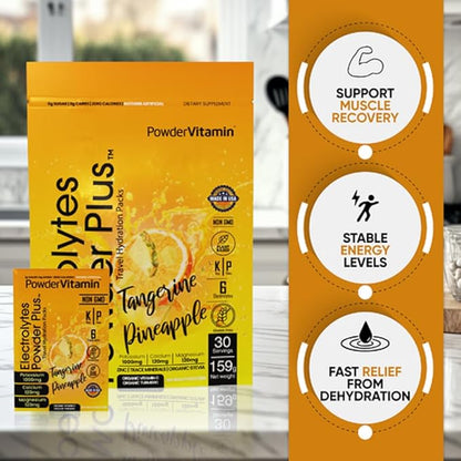 Electrolytes Powder Plus, Keto, Tangerine Pineapple, Sugar Free, 1000mg Potassium, 120mg Calcium, 120mg Magnesium, Non-GMO, Zero Calories, 30 Hydration Packets