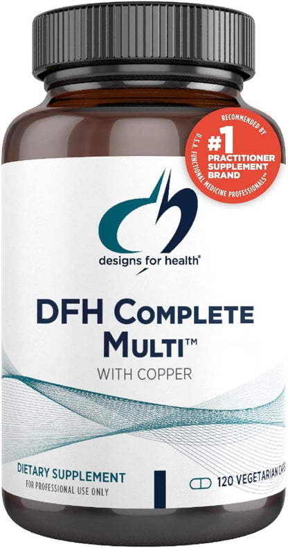 Designs for Health DFH Complete Multi with Copper - Comprehensive Multi Vitamin + Mineral Supplement with Folate, 1000 IU Vitamin D, Immune Support Vitamins - Multivitamin with No Iron (120 Capsules)
