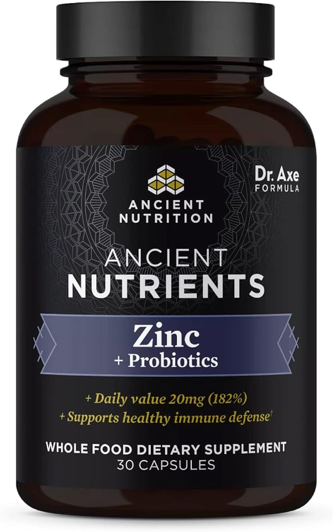 Probiotics and Zinc Supplement by Ancient Nutrition, Supports Healthy Immune System and Gut Health, Made Without GMOs, Superfoods Supplement, Paleo and Keto Friendly, 30 Count
