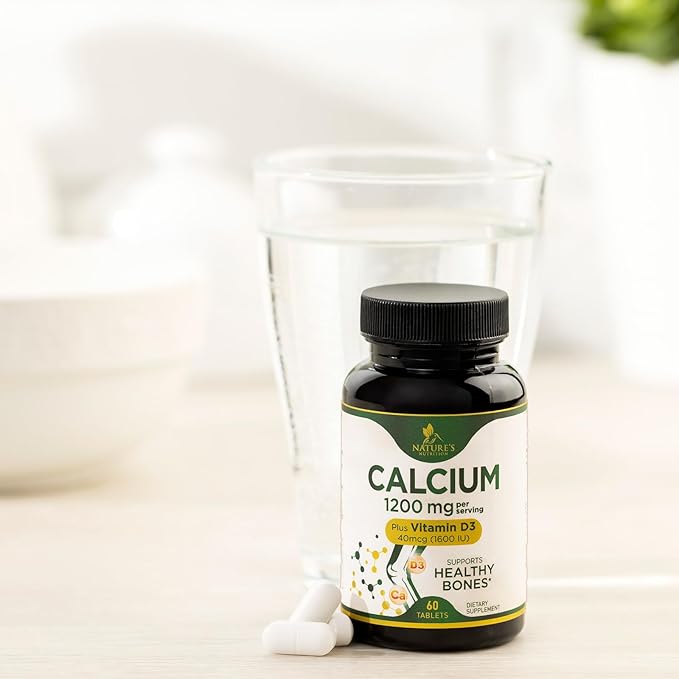 Calcium 1200 mg with Vitamin D3, Calcium Supplement Vitamins, Supports Bone Strength, Teeth & Immune System, Calcium Supplements for Women & Men, Nature's Absorbable Calcium Carbonate - 60 Tablets