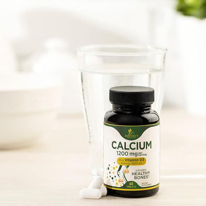 Calcium 1200 mg with Vitamin D3, Calcium Supplement Vitamins, Supports Bone Strength, Teeth & Immune System, Calcium Supplements for Women & Men, Nature's Absorbable Calcium Carbonate - 60 Tablets