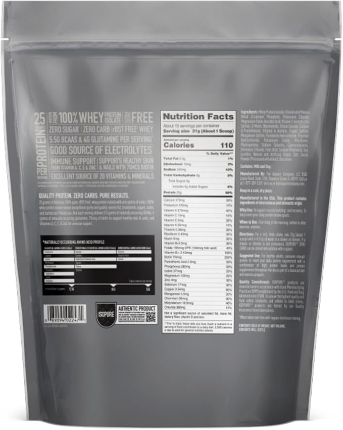 Isopure Protein Powder, Zero Carb Whey Isolate, Gluten Free, Lactose Free, 25g Protein, Keto Friendly, Cookies & Cream, 15 Servings, 1 Pound (Packaging May Vary)