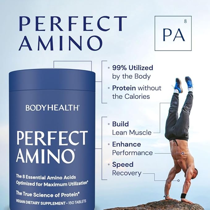 BodyHealth PerfectAmino Tablets (150ct Plus 30ct Travel Bottle), Essential Amino Acid with BCAAs + Lysine, Phenylalanine, Threonine, Methionine, Tryptophan, Supplement for Recovery & Strength