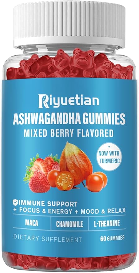 Ashwagandha Gummies for Women & Men - Stress Relief, Immune Support & Increased Energy - Ashwagandha Supplements for Men & Women - Natural Strawberry Flavor (60 Count)