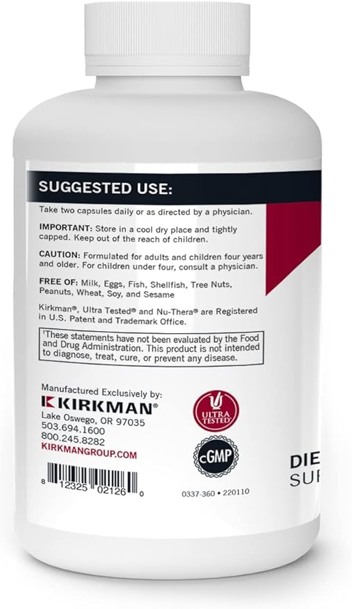 Kirkman - Super Nu-Thera - 360 Capsules - Comprehensive Multivitamin - with Vitamin B6 & Magnesium Content - Hypoallergenic