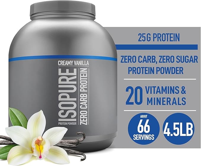 Isopure Protein Powder, Zero Carb Whey Isolate, Gluten Free, Lactose Free, 25g Protein, Keto Friendly, Creamy Vanilla, 4.5 Pound (Packaging May Vary)