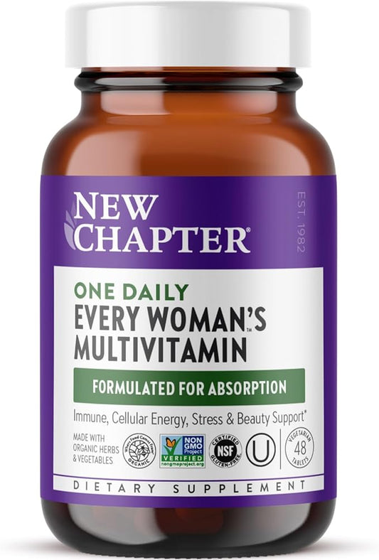 New Chapter Women's Multivitamin for Immune, Beauty + Energy Support with Fermented Nutrients - Every Woman's One Daily, Made with Organic Vegetables & Herbs, Non-GMO, Gluten Free, 48 Count